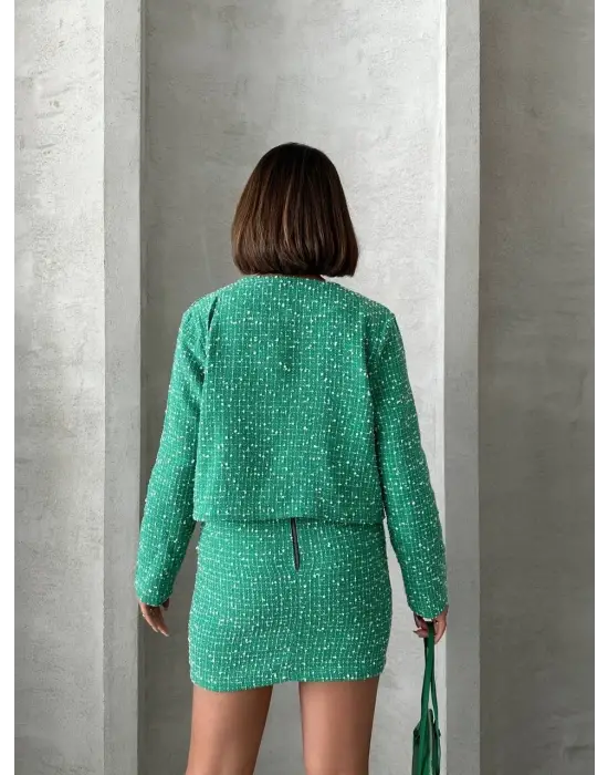 Ceketli etek takım chl kumaş yeşil h24443