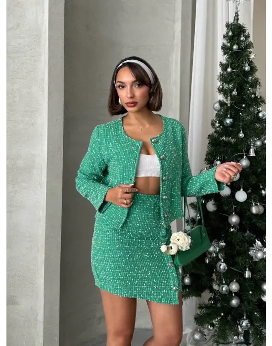 Ceketli etek takım chl kumaş yeşil h24443