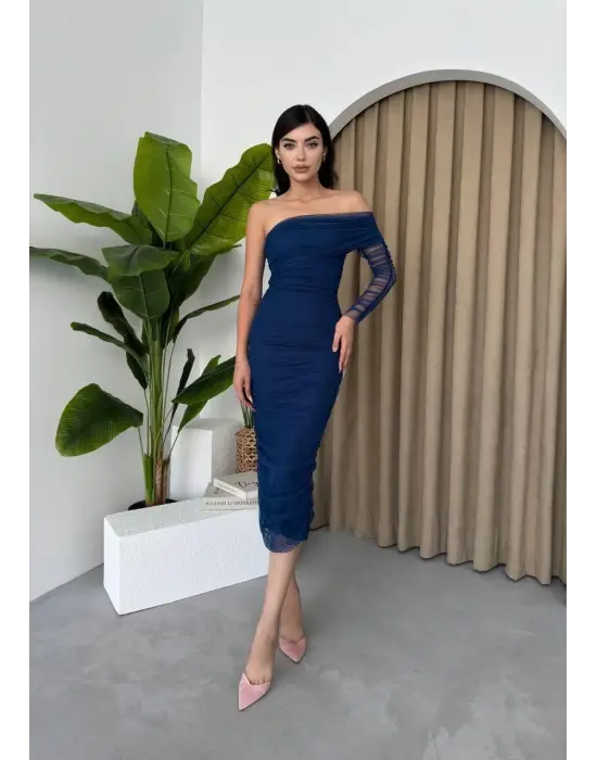 Omarı Tek Omuz Tül Elbise Modası