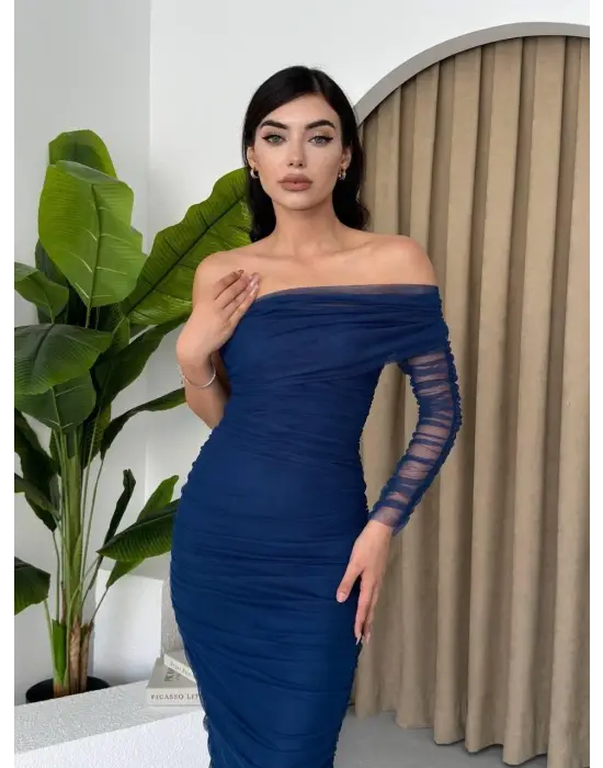 Omarı Tek Omuz Tül Elbise Modası