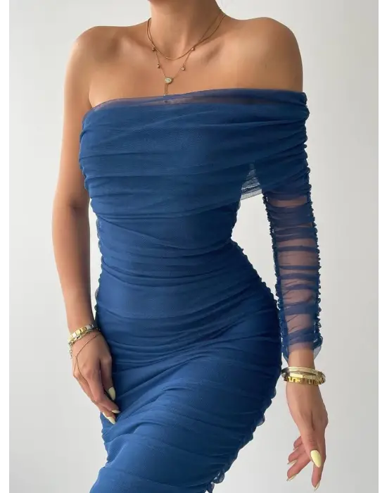 Omarı Tek Omuz Tül Elbise Modası