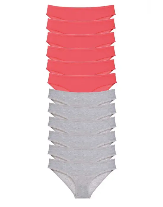 Omarı Yumuşak Ve Esnek Kadın Slip Külot Seti Fuşya Gri