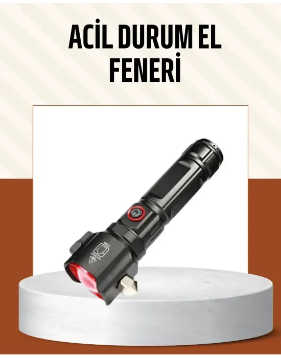 Çekiçli Pusulalı Acil Durum Feneri Usb Şarjlı Çok Fonksiyonlu