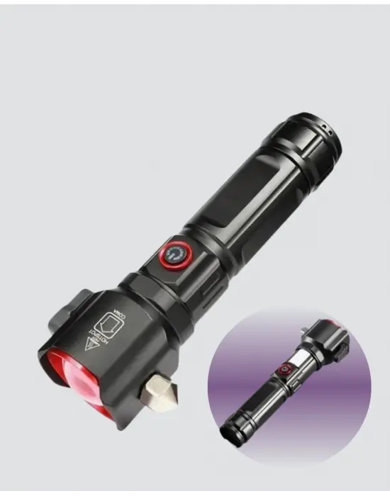 Çekiçli Pusulalı Acil Durum Feneri Usb Şarjlı Çok Fonksiyonlu