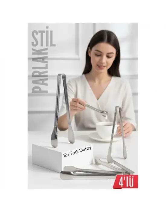 Çelik 4lü Şeker Maşası 13 CM | Buz, Limon ve Küp Şeker Servis Maşası