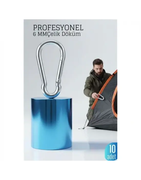 Çelik Yan Açılır 10 LU Karabina - 6 mm Kamp, Tırmanış ve Günlük Kullanım İçin Güvenli Kilit