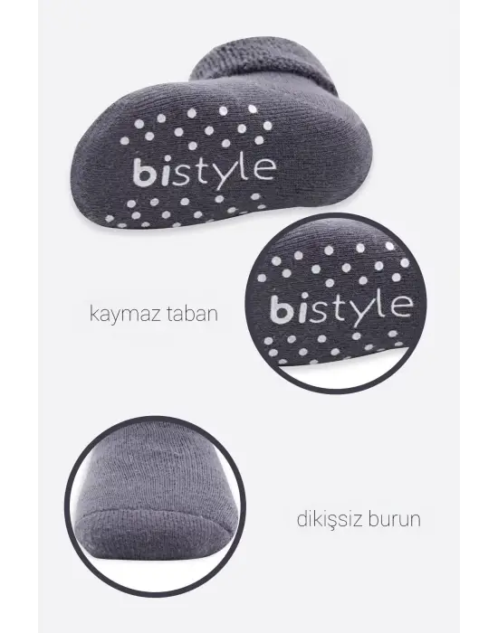 Omarı Kaymaz Çemberli Havlu Soket Çorap 2li Gri-Antrasit