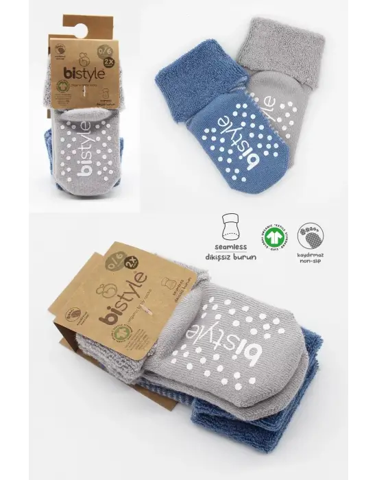 Omarı Kaymaz Havlu Soket Çorap 2li Set İndigo Gri