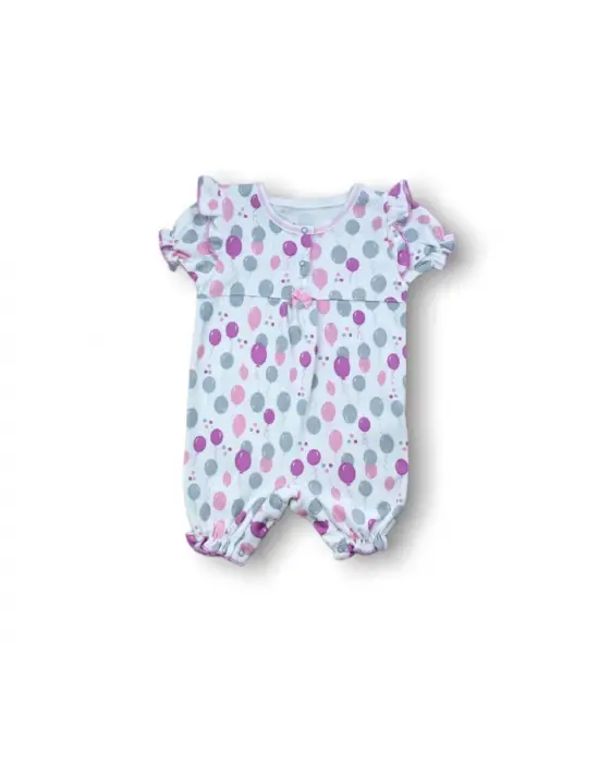 Omarı Uçan Balon Desenli Kısa Kollu Bebek Tulumu - Ekru