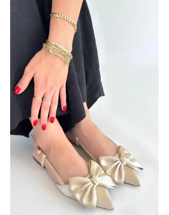 Cenya Bej Saten Babet Ayakkabı