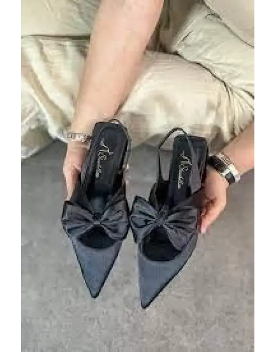 Omarı Siyah Saten Babet Ayakkabı - Hafif ve Şık Tasarım