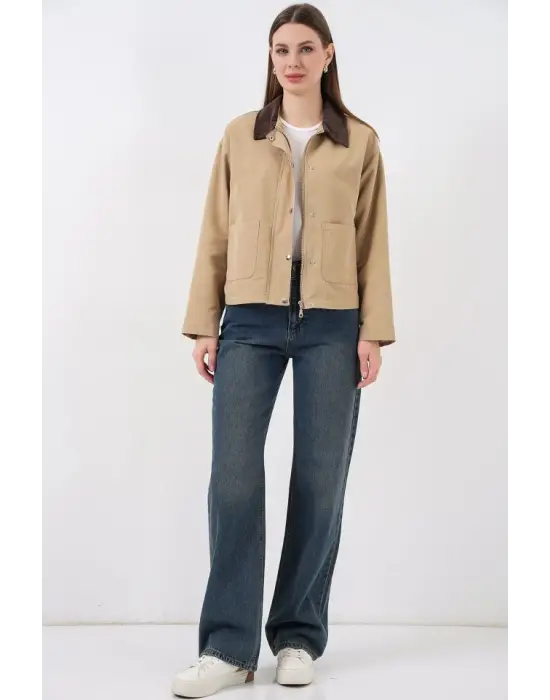 Cep Detaylı Kısa Ceket 5975 - Bisküvi