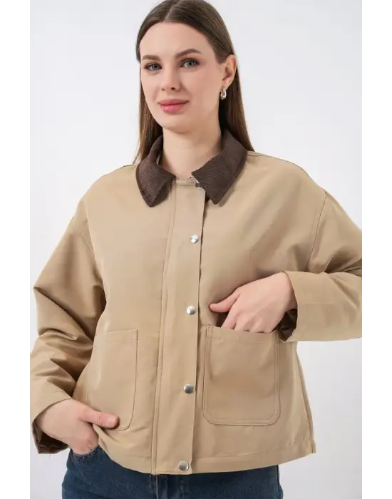 Cep Detaylı Kısa Ceket 5975 - Bisküvi