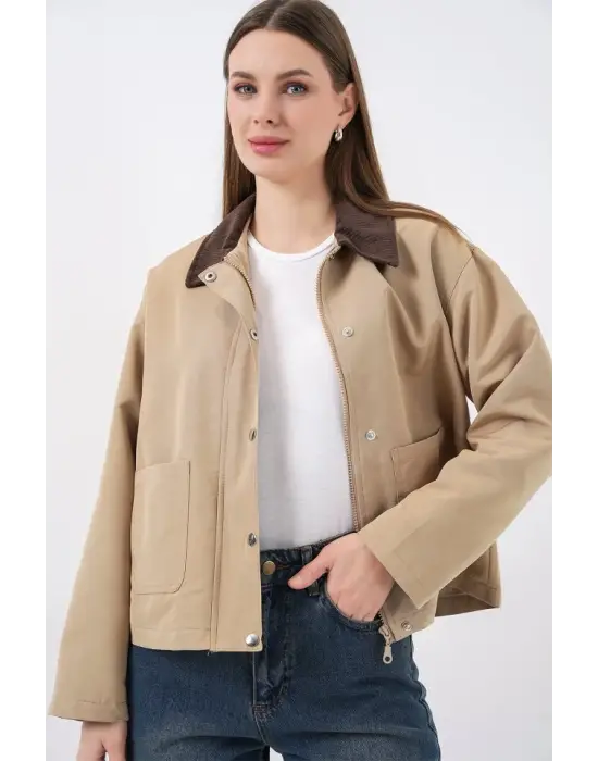 Cep Detaylı Kısa Ceket 5975 - Bisküvi