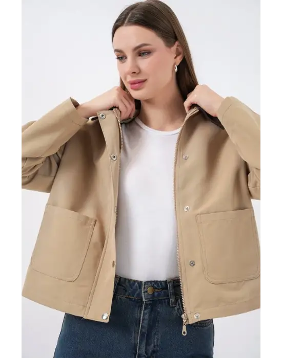 Cep Detaylı Kısa Ceket 5975 - Bisküvi