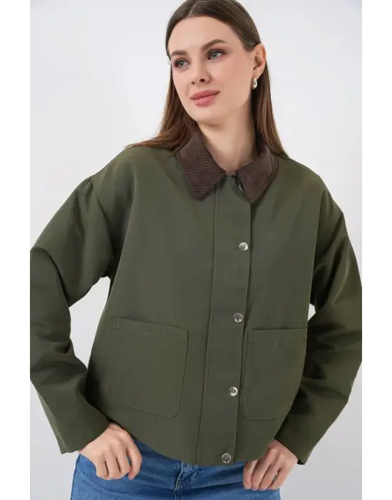 Cep Detaylı Kısa Ceket 5975 - Haki