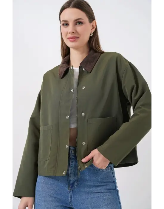 Cep Detaylı Kısa Ceket 5975 - Haki