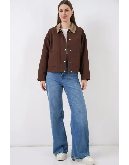 Cep Detaylı Kısa Ceket 5975 - Kahverengi