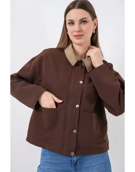 Cep Detaylı Kısa Ceket 5975 - Kahverengi