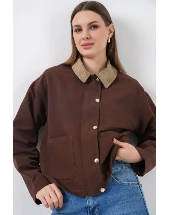 Cep Detaylı Kısa Ceket 5975 - Kahverengi