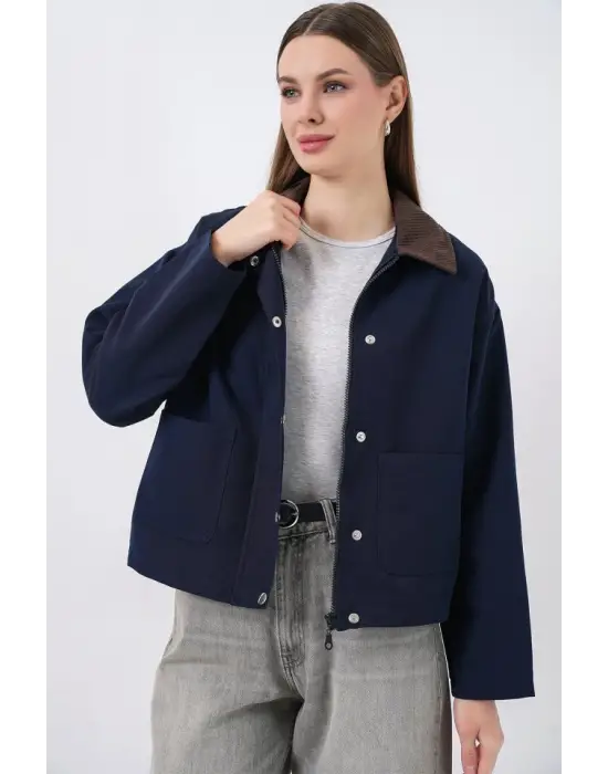 Cep Detaylı Kısa Ceket 5975 - Lacivert
