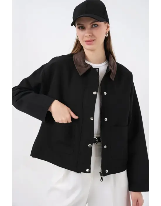 Cep Detaylı Kısa Ceket 5975 - Siyah