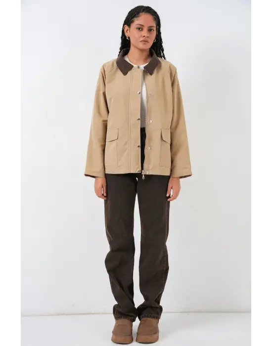 Cep Detaylı Oversize Ceket 5973 - Bej