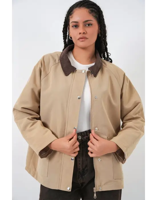 Cep Detaylı Oversize Ceket 5973 - Bej