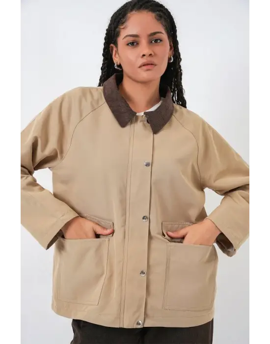 Cep Detaylı Oversize Ceket 5973 - Bej