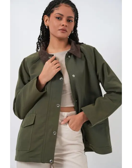 Cep Detaylı Oversize Ceket 5973 - Haki