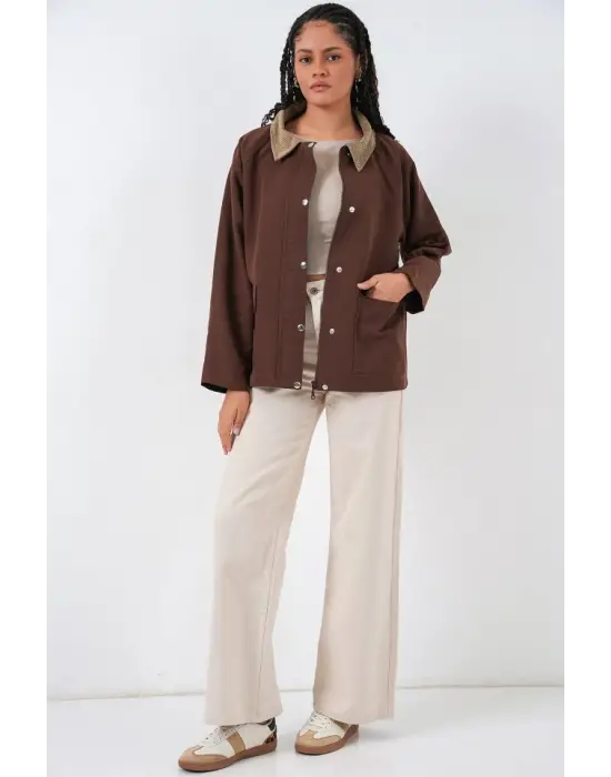 Cep Detaylı Oversize Ceket 5973 - Kahverengi