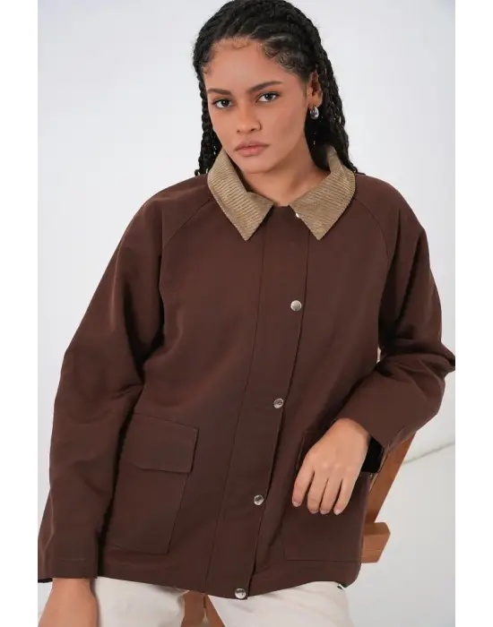 Cep Detaylı Oversize Ceket 5973 - Kahverengi