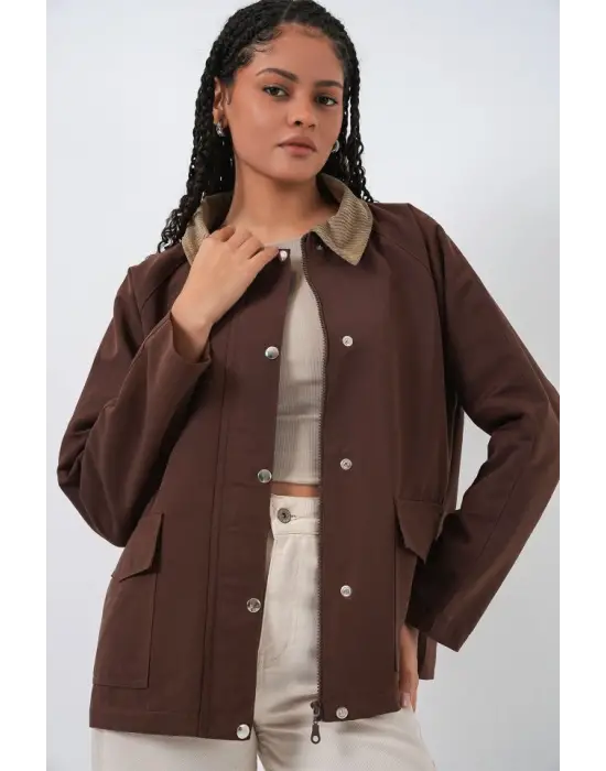 Cep Detaylı Oversize Ceket 5973 - Kahverengi
