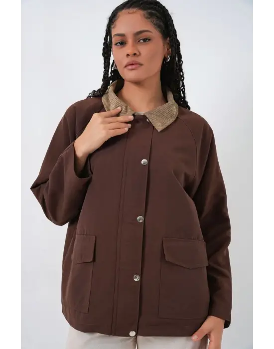 Cep Detaylı Oversize Ceket 5973 - Kahverengi