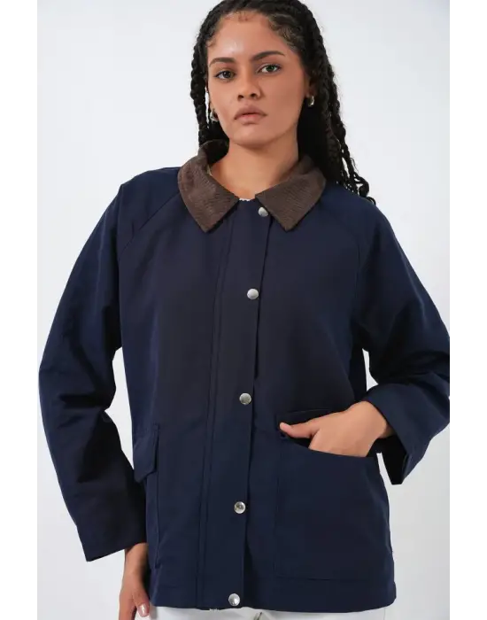 Cep Detaylı Oversize Ceket 5973 - Lacivert