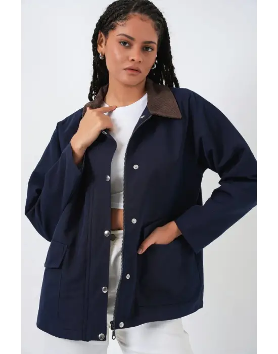 Cep Detaylı Oversize Ceket 5973 - Lacivert