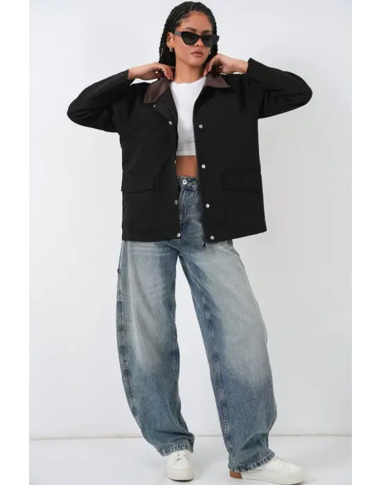 Cep Detaylı Oversize Ceket 5973 - Siyah