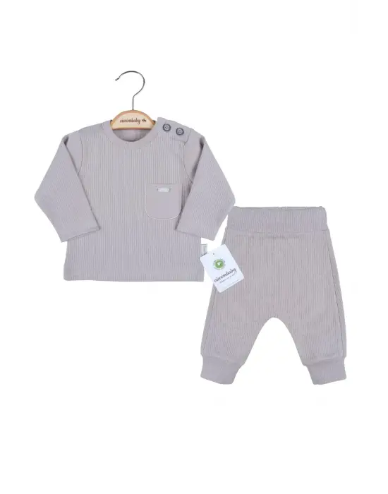 Cep Nakışlı Omuzdan Düğmeli % 100 Pamuk Erkek Bebek Takım