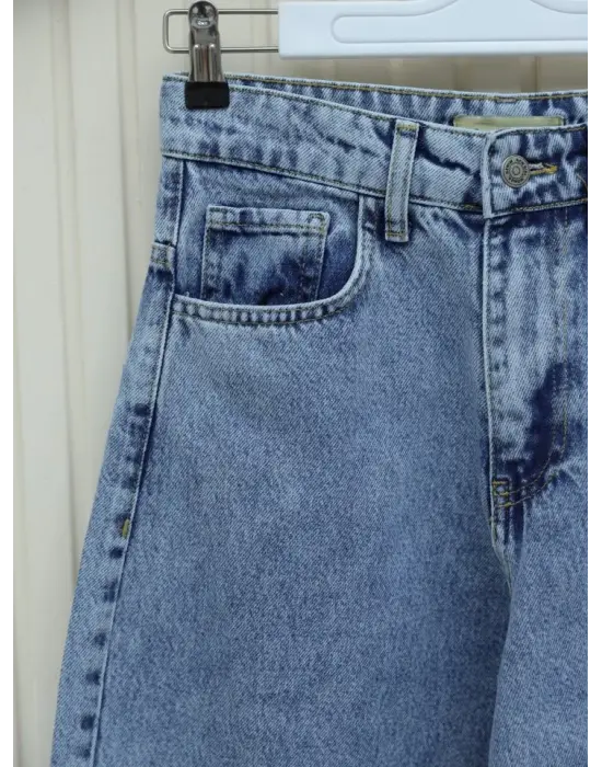 Cepli Bol Paça Fermuarlı Kot Pantolon -Buz Mavi