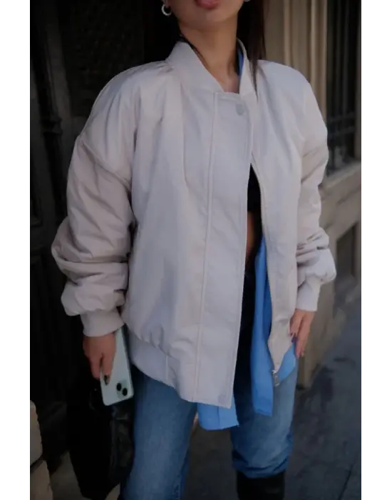 Cepli Bomber Ceket - Beyaz
