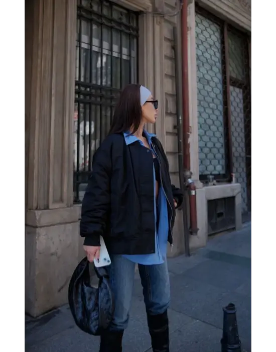Cepli Siyah Bomber Ceket