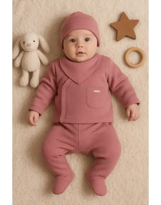 Cepli Çizgili 5li % 100 Pamuk Hastane Çıkış Seti