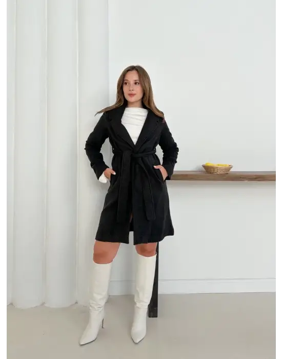 Cepli kuşaklı kaşe kaban antrasit st26458