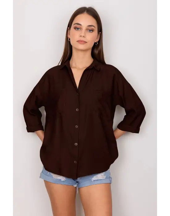 Cepli salaş gömlek koyu kahve t1010