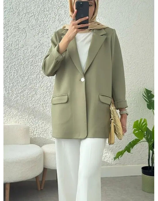 Cepli Tek Düğmeli Likralı Ceket  -Çağla Y.