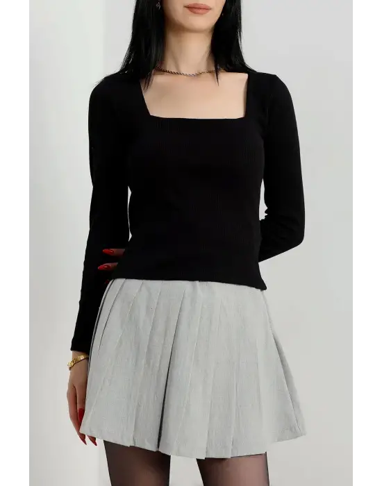 Çerçeve yaka kaşkorse bluz siyah