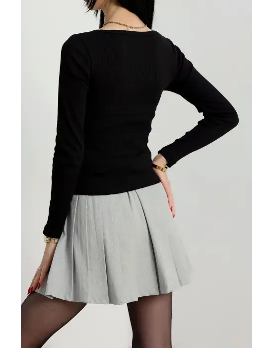 Çerçeve yaka kaşkorse bluz siyah