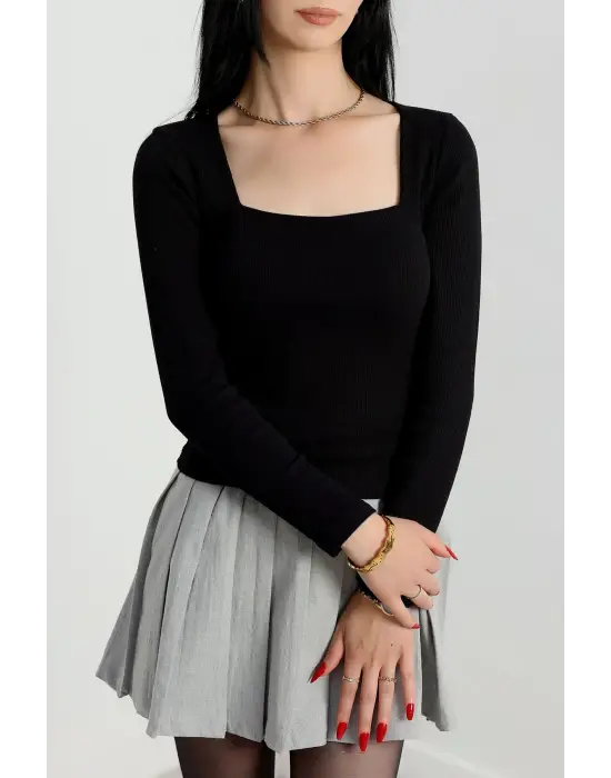 Çerçeve yaka kaşkorse bluz siyah