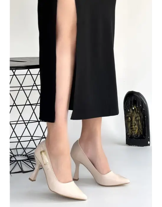 Cerin Bej Cilt Topuklu Ayakkabı