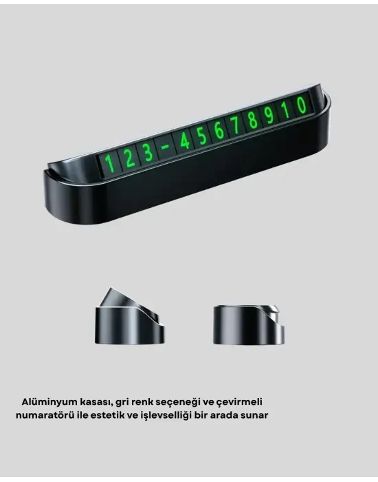 Çevirmeli Araç İçi Park Numaratörü – Alüminyum Gri, Kolay Montaj Ve Net Görünüm
